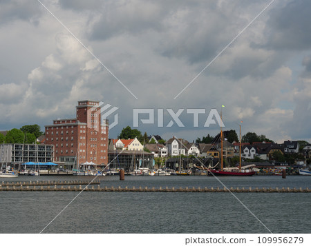 the city of Kappeln at the river schlei 109956279