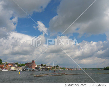 the city of Kappeln at the river schlei 109956307