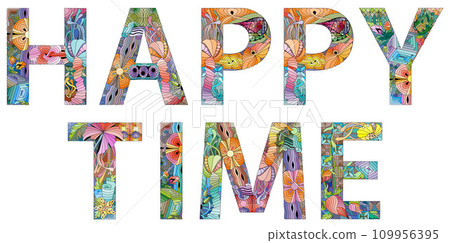 HAPPY TIME. Vector zentangle object for decoration 109956395