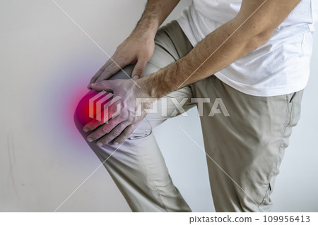 Pain in the joint of the shoulder, back, arm. Muscle and bone pain in the body on a blank white background background. 109956413