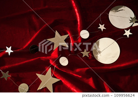 Abstract Christmas background made of red velvet fabric with stars. Abstract Christmas background made of red velvet fabric with stars. 109956624