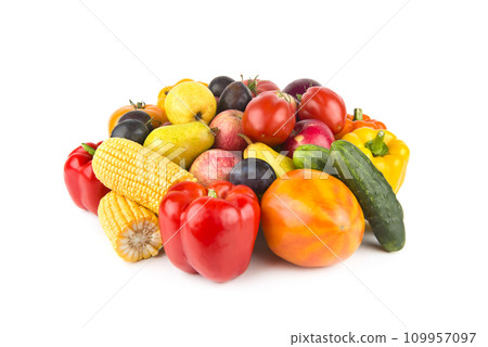 vegetables and fruits isolated on white background. 109957097
