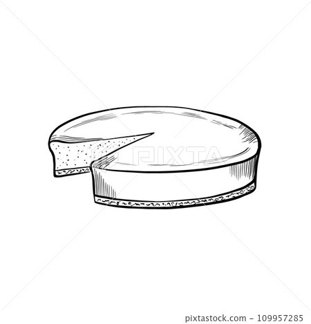 Cheesecake. Vector illustration. Grapgic style. hand drawn in a simple minimalist style. Can be used for kitchen, notes, cookbook, textile. Will look good on your product print and patterns. 109957285