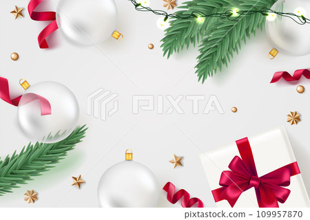 Christmas flat lay background with copy space. 3d vector illustration 109957870