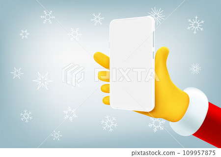 Santa Claus holding smartphone with blank scpeen. Santa Claus holding smartphone with blank scpeen. 109957875