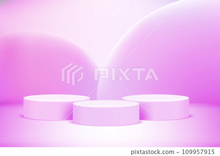 Bright studio with three stand. Vector 3d illustration with copy space 109957915