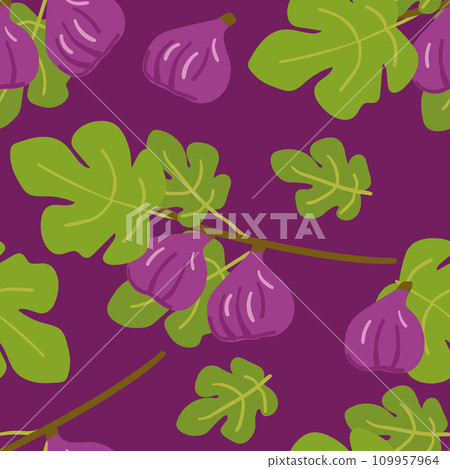 Seamless Vector Pattern with Purple Figs and Branches 109957964