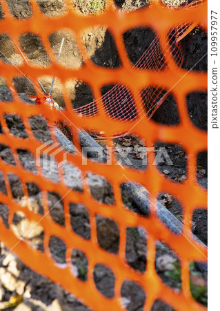 Pipeline viewed through the safety net .Reparation and reconstruction Pipeline viewed through the safety net .Reparation and reconstruction 109957977