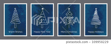 Hand drawn Christmas tree. Greeting card and invitation design. Minimalistic style. Abstract line art. Pine plants on postcard. Simple geometric shapes. Winter celebration poster. Vector illustration Hand drawn Christmas tree. Greeting card and invitation design. Minimalistic style. Abstract line art. Pine plants on postcard. Simple geometric shapes. Winter celebration poster. Vector illustration 109958229