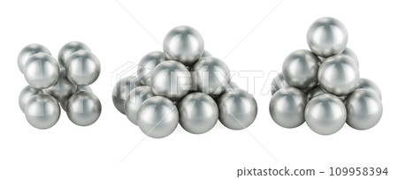 BCC, FCC, HCP atoms package crystal lattices structures. Close-packing of equal spheres illustration. 3D rendering BCC, FCC, HCP atoms package crystal lattices structures. Close-packing of equal spheres illustration. 3D rendering 109958394
