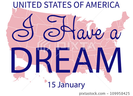Martin Luther King Jr. Day greeting card design. MLK Day lettering inspirational quote, US flag background Martin Luther King Jr. Day greeting card design. MLK Day lettering inspirational quote, US flag background 109958425
