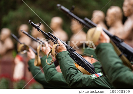 Firing from automatic weapons in honor of Victory Day 109958509