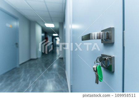 A bunch of keys in the door. 109958511