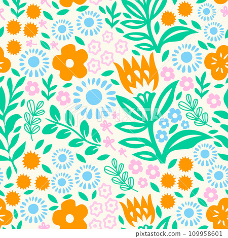 Hand drawn trendy floral seamless pattern illustration. 109958601
