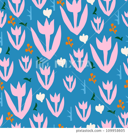 Hand drawn trendy floral seamless pattern illustration. Hand drawn trendy floral seamless pattern illustration. 109958605