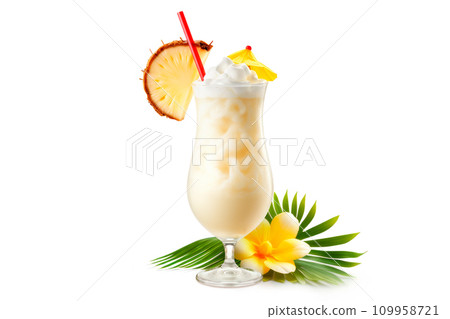 Pina Colada with pineapple, coconut and creamy white top isolated on white Pina Colada with pineapple, coconut and creamy white top isolated on white 109958721