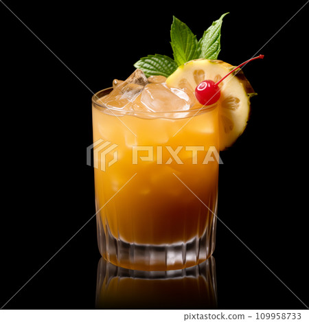 Mai Tai cocktail in classic tiki glass with crushed ice, pineapple and mint Mai Tai cocktail in classic tiki glass with crushed ice, pineapple and mint 109958733