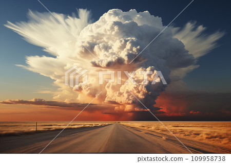 landscape with dramatic sky and huge cumulonimbus thundercloud on the horizon, nature background 109958738