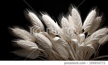 A bunch of wheat laid on a table, in the style of black and white still life 109958772