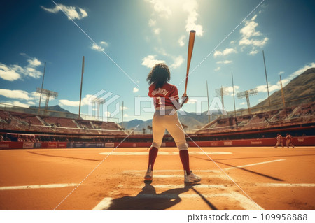 Black Female Athlete Smashing a Home Run Black Female Athlete Smashing a Home Run 109958888