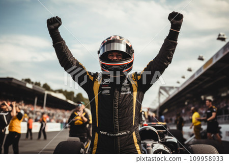 Victorious Racing Professional Holds Basket Overhead Victorious Racing Professional Holds Basket Overhead 109958933