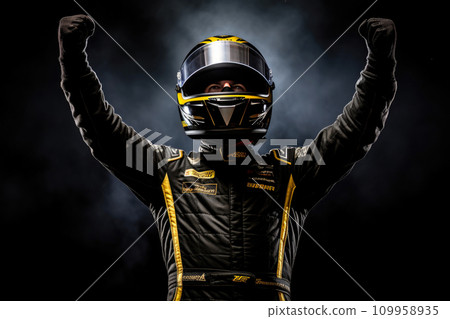Race Track Triumph: Driver Raises Basket in Victory Race Track Triumph: Driver Raises Basket in Victory 109958935