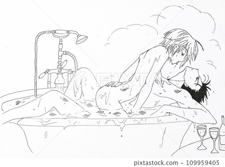 Drawing in the style of anime. Image enamored girl and the guy b 109959405