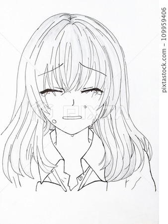 Drawing in the style of anime. Picture of a girl in the picture Drawing in the style of anime. Picture of a girl in the picture 109959406