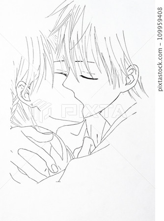 Drawing in the style of anime. Image enamored girl and the guy i 109959408