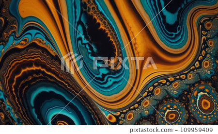 AI-generated content. Enigmatic Blue and Gold Swirls Art 109959409