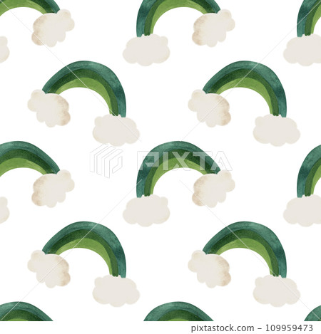 Seamless pattern with symbols of Ireland. Wrapping paper for St. Patrick's Day. Watercolor in vintage style on a white background. Seamless pattern with symbols of Ireland. Wrapping paper for St. Patrick's Day. Watercolor in vintage style on a white background. 109959473