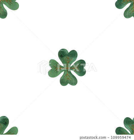 Seamless pattern with symbols of Ireland. Wrapping paper for St. Patrick's Day. Watercolor in vintage style on a white background. 109959474