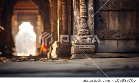 AI-generated content. A close up of a wooden door with carved carvings on it, AI AI-generated content. A close up of a wooden door with carved carvings on it, AI 109959700