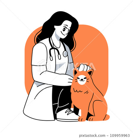 Veterinarian doctor with cat Vector illustration in flat cartoon style Veterinarian doctor with cat Vector illustration in flat cartoon style 109959963