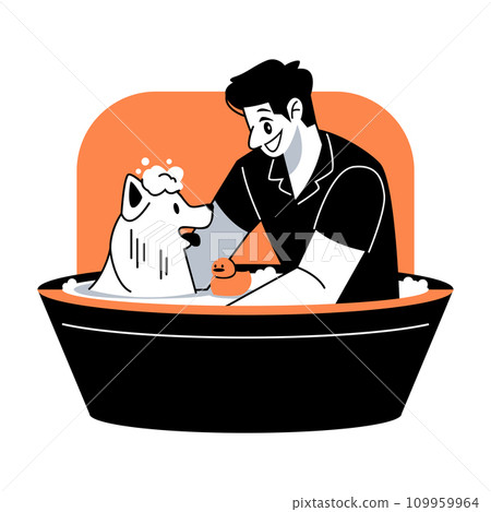Man taking a bath with a dog Vector illustration in flat cartoon style 109959964