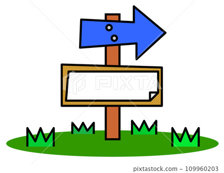 Illustration of a wooden signboard guiding directions 109960203