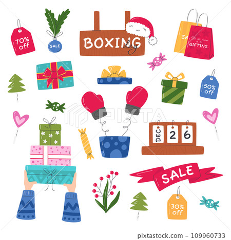 Boxing Day sale set with flat elements isolated 109960733