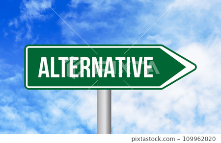 Alternative road sign on sky background Alternative road sign on sky background 109962020
