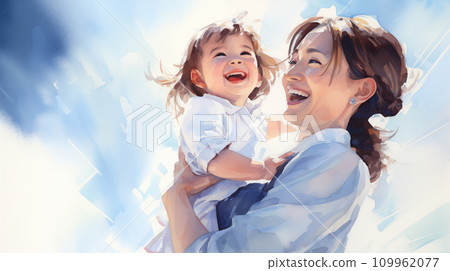 托兒所老師抱著孩子_水彩畫 109962077