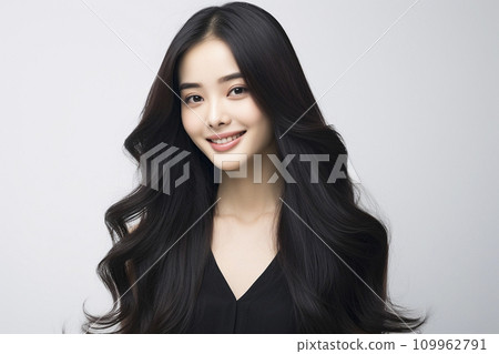 Japanese woman with long black hair 109962791
