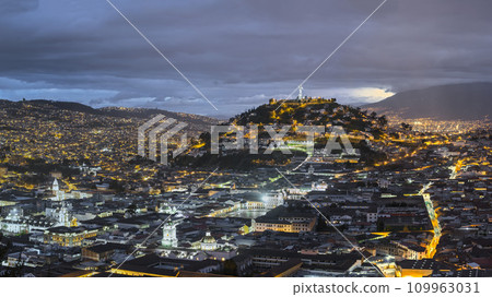 Panecillo, Virgen of Quito and colonial center at night 109963031