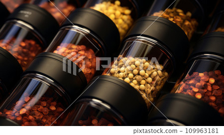 a bread production line in a factory, showing freshly baked bread rolls on a conveyor belt, with other machinery and equipment in the background.Background AI generated 109963181