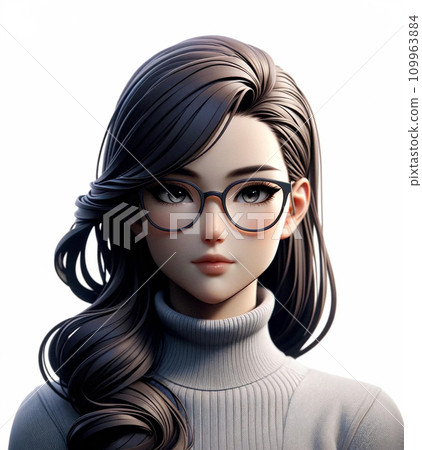 戴眼鏡和針織品的 3D 女性插畫 109963884
