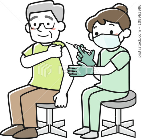 Female nurse giving injection to senior man 109963996