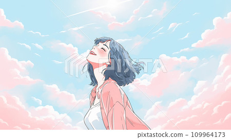 一個女人微笑著仰望天空的插圖 AI 生成的圖像 109964173