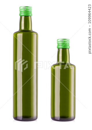 Set of Olive oil bottles on white. clipping path 109964423