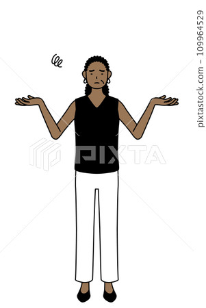 African senior woman spreading her arms in trouble African senior woman spreading her arms in trouble 109964529