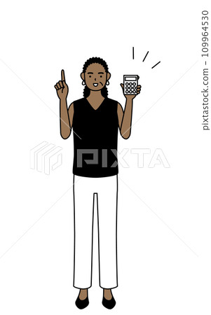 African senior woman pointing with a calculator African senior woman pointing with a calculator 109964530