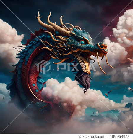 orient dragon with curve paper  109964944