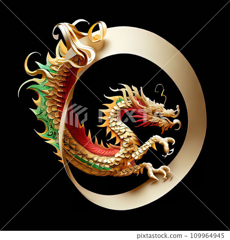 orient dragon with curve paper  109964945